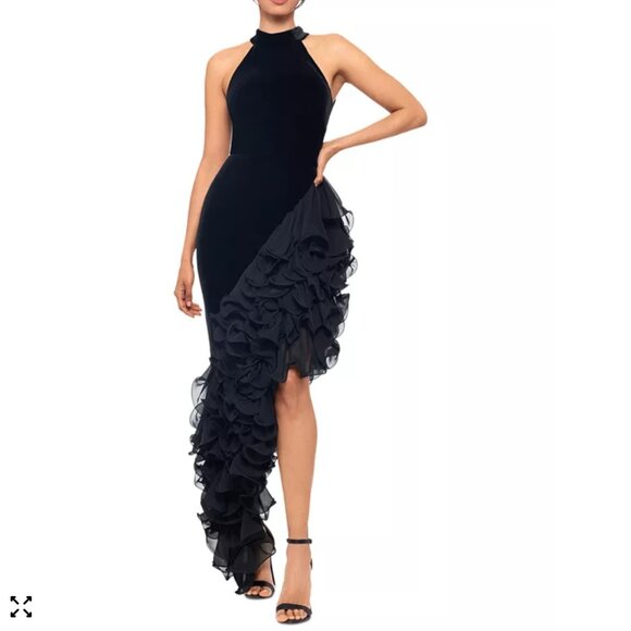 BETSY & ADAM NWT ruffle detail asymmetric bodycon down dress 10 M - Picture 1 of 9